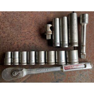 Vintage Mustang MS 41 1/2" Drive SAE Socket Set 13-Piece Chrome Vanadium Steel